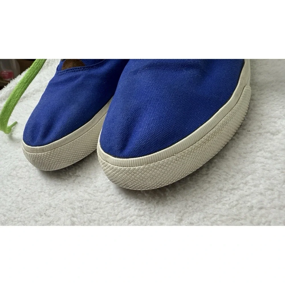 Polo Ralph Lauren Men's Boat Shoes Vaughn Blue‎ Lime Green Logo Laces Canvas 11D